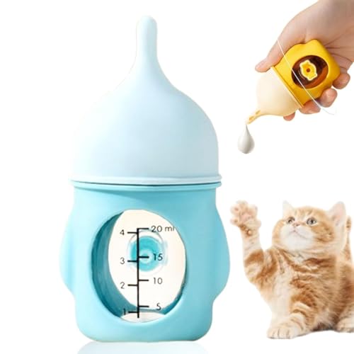 Visulong Leak-Proof Squeezable Kitten Bottle, 80ml Aufzuchtflasche Katze, Welpen Flaschen für Nursing, Silikon Kitten Flasche Fütterung Kit, Aufzuchtflasche Pet Milchflasche (Blau-20ML, 1) von LUCKKY