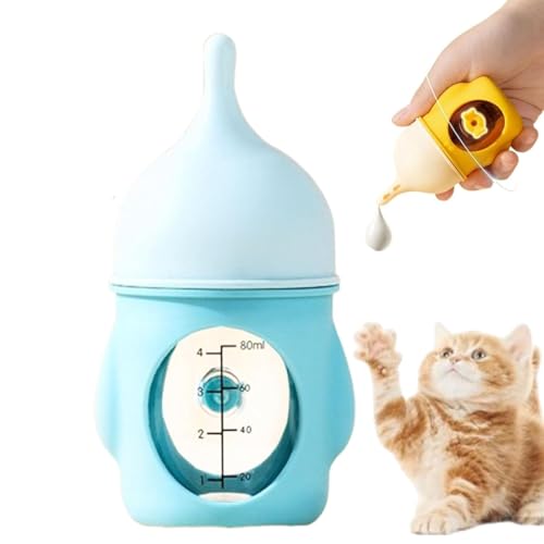 Visulong Leak-Proof Squeezable Kitten Bottle, 80ml Aufzuchtflasche Katze, Welpen Flaschen für Nursing, Silikon Kitten Flasche Fütterung Kit, Aufzuchtflasche Pet Milchflasche (Blau-80ML, 1) von LUCKKY