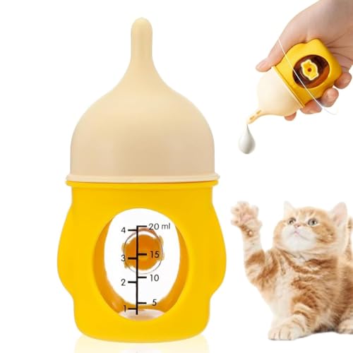 Visulong Leak-Proof Squeezable Kitten Bottle, 80ml Aufzuchtflasche Katze, Welpen Flaschen für Nursing, Silikon Kitten Flasche Fütterung Kit, Aufzuchtflasche Pet Milchflasche (Gelb-20ML, 1) von LUCKKY