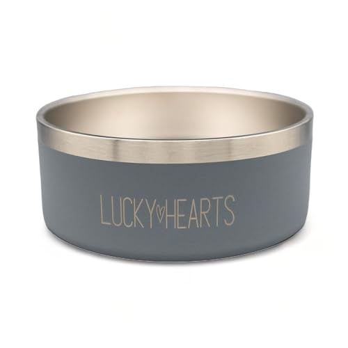 Lucky Hearts Doppelwandiger Metallnapf Smilla (grau, XS (450ml)) von LUCKY HEARTS