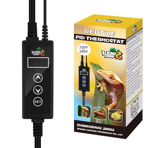 LUCKY HERP Reptilien Thermostat 230V, PID Wärmelampen Temperaturregler mit LED Digitalbildschirm, Terrarien Steckdosen Thermostat für Reptilien Wärmelampen & Heizungen, ℉/℃, Speicherfunktion von LUCKY HERP