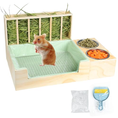 3-in-1-Stahlgitter Kaninchentoilette mit Heu-Futterstation und Abfallsammlung – Hasentoiletten-Trainingsset, großes Kunststoff-Töpfchen für Kaninchen, Meerschweinchen, Kleintiere – leicht zu reinigen von LUCKYBOPAN