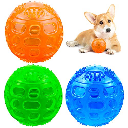 LUCKYKODOR 3 Stück Hundeball Quietschend Unzerstörbar Ø7,5cm Hundespielzeug Ball Quietschball Squeaker Hunde Bälle für Große und Mittelgroße Kleine Hunde (Orange Blau Grün) von LUCKYKODOR
