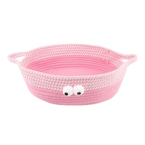 LUCKYKUN handgewebtes Katzenbett - Waschbare Nestbetten für kleine Hunde - Katzenkorb zum Schlafen, Weben, Haustierbett, gewebtes Baumwollseil, rundes Haustierbett für (Rosa) von LUCKYKUN