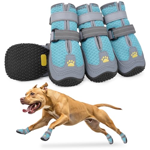 LUCKYPAW Atmungsaktive Netz-Hundeschuhe für heißen Gehweg, große mittelgroße Hundestiefel und Pfotenschutz für Sommer, Spaziergänge, Wandern, Winter, Schnee, Outdoor, rutschfeste reflektierende von LUCKYPAW