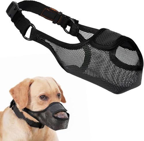 LUCKYPAW Hundemaulkorb, Netz-Maulkorb für große, mittelgroße und kleine Hunde, ermöglicht volle Hose, Trinkmundabdeckung, um Beißen, Kauen zu verhindern, verstellbar, atmungsaktiv (XS, Schwarz) von LUCKYPAW