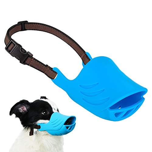 Maulkorb, weiche Enten-Silikon-Mundbedeckung mit verstellbarem Gurt für kleine mittelgroße Hunde, verhindert Bellen, Beißen und Kauen (L, Blau) von LUCKYPAW