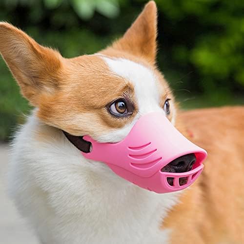 Maulkorb, weiche Enten-Silikon-Mundbedeckung mit verstellbarem Gurt für kleine mittelgroße Hunde, verhindert Bellen, Beißen und Kauen (XL, Rosa) von LUCKYPAW