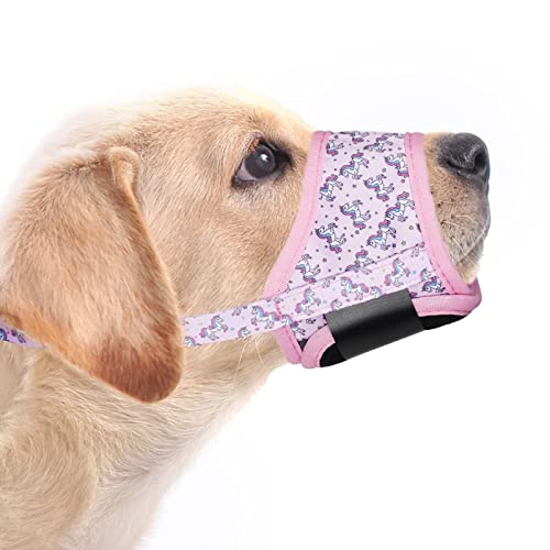 Maulkorb für Hunde, weiches Muster, für kleine, mittelgroße und große Hunde, mit verstellbarem Riemen, um Beißen, Bellen und Kauen zu stoppen, ermöglicht Hecheln und Trinken (Einhorn, XL) von LUCKYPAW