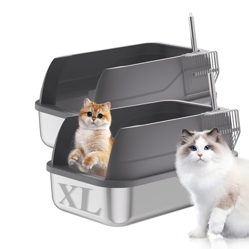 2 Pack Edelstahl Katzentoilette mit Deckel Geschlossene Seiten Extra Große Matel Katzentoilette für Großkatzen XL Stahl Katzentoilette für mehrere Katzen mit Katzentoilette Schaufel Einfache Reinigung 2 Pack Edelstahl Katzentoilette mit Deckel Geschlossene Seiten Extra Große Matel Katzentoilette für Großkatzen XL Stahl Katzentoilette für mehrere Katzen mit Katzentoilette Schaufel Einfache Reinigung von LUDUKU