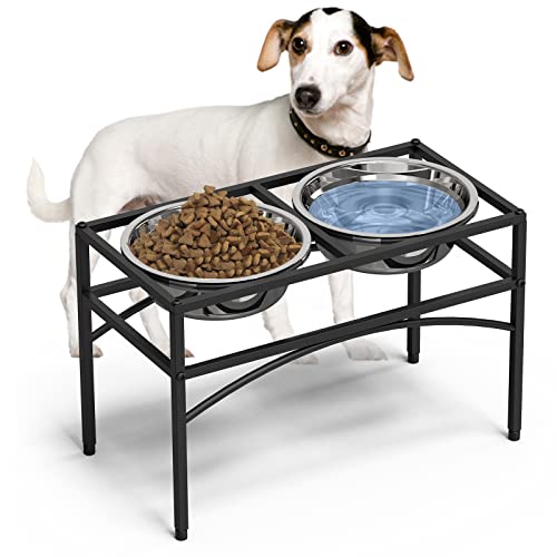 Erhöhter Hundenapf, erhöhter Hundenapfständer, Edelstahl erhöhter Hundefutter Wassernapf, Haustier Hund Futternapf mit Ständer (26,7 cm Höhe) von LUEXBOX