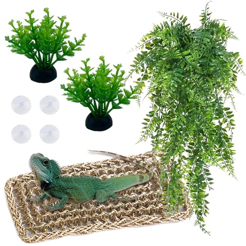 LUFEIS Bartagamen-Hängematte mit hängenden Pflanzen, Reptilien-Tankzubehör für Lebensraum, Kletterreben, Eidechsen-Tank-Lebensraum Dekor, Reptilien-Hängematte mit Saugnäpfen für Chamäleon, Eidechsen, LUFEIS Bartagamen-Hängematte mit hängenden Pflanzen, Reptilien-Tankzubehör für Lebensraum, Kletterreben, Eidechsen-Tank-Lebensraum Dekor, Reptilien-Hängematte mit Saugnäpfen für Chamäleon, Eidechsen, von LUFEIS