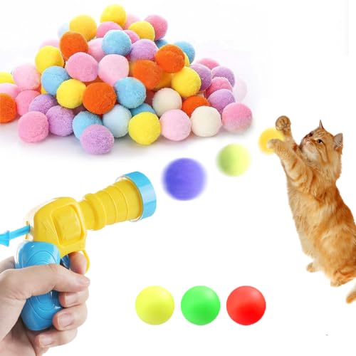LUFEIS Interaktives Katzenspielzeug, Katzenspielzeug Launcher mit 100 weichen Pompom-Bällen und 3 Kunststoffbällen, interaktives Spielzeug, Katzenball-Spielzeugwerfer für den Innenbereich, von LUFEIS