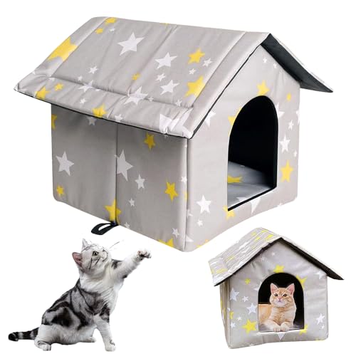 LUFEIS Katzenhaus Für Draußen Winterfest, Faltbares Outdoor Haustierhaus, Wasserdicht Katzenhöhle Mit Abnehmbarem Kissen, Für Streuner Haustiere (Schwarz, L) von LUFEIS