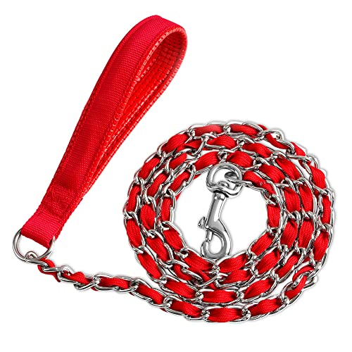 Ketten-Hundeleine, kaufest, Metallkette und Nylonseil, Haustier-Hundeleine mit gepolstertem Griff, robuste Kettenleinen für mittelgroße und große Hunde, Spazierengehen, Laufen Ketten-Hundeleine, kaufest, Metallkette und Nylonseil, Haustier-Hundeleine mit gepolstertem Griff, robuste Kettenleinen für mittelgroße und große Hunde, Spazierengehen, Laufen von LUFFWELL