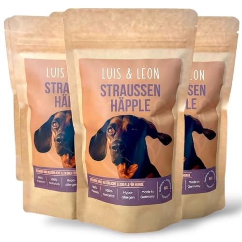 Luis & Leon Straußen Häpple, Große Hundeleckerli mit 98% Straußenfleisch, für Hunde, 100% Natürlich, Hypoallergen, ohne Getreide. 2 Leckerli Beutel mit gesamt 300g Luis & Leon Straußen Häpple, Große Hundeleckerli mit 98% Straußenfleisch, für Hunde, 100% Natürlich, Hypoallergen, ohne Getreide. 2 Leckerli Beutel mit gesamt 300g von LUIS & LEON Paws for Change