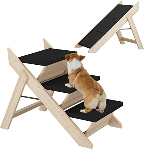 Hundetreppe Haustierrampe Faltbare Haustiertreppe Stufen für Hunde und Katzen 2-in-1 Hunderampe,Tragbare Hunde/Katzenleiter für Sofa, ideal für kleine und mittelgroße Haustiere, Hund Katze von LUKEE