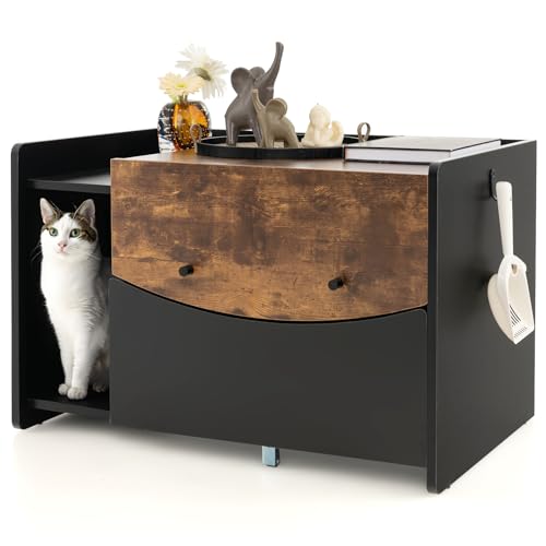 LULUMAIC Maxmass Katzentoilette, Mobile, versteckte Katzentoilette mit ausziehbarer Schublade und Klapptür, Katzenhaus-Seitenschrank aus Holz, Nachttisch für Schlafzimmer, Wohnzimmer und Badezimmer LULUMAIC Maxmass Katzentoilette, Mobile, versteckte Katzentoilette mit ausziehbarer Schublade und Klapptür, Katzenhaus-Seitenschrank aus Holz, Nachttisch für Schlafzimmer, Wohnzimmer und Badezimmer von LULUMAIC