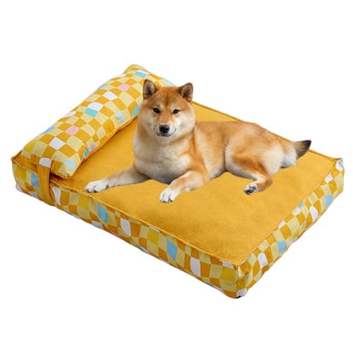 LULUMAIC Pet Couch, beruhigendes Hundebett, Katzenbetten für Innen-, Rechteck-Haustierkuddler mit Nicht-Rutsch-Bottom, Hundekiste Matratze mit Kissen, Flauschige Anti-Angst-Hundebetten, Gelb, s LULUMAIC Pet Couch, beruhigendes Hundebett, Katzenbetten für Innen-, Rechteck-Haustierkuddler mit Nicht-Rutsch-Bottom, Hundekiste Matratze mit Kissen, Flauschige Anti-Angst-Hundebetten, Gelb, s von LULUMAIC