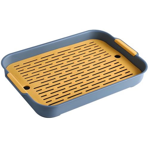 Doppelschichtige Katzentoilette mit Gitter und abnehmbarer Netzwanne (36 x 24 x 5 cm), große Anti-Rutsch-Toilette für Kaninchen, Meerschweinchen, Chinchilla und mehr (blau) von LUMINFLY