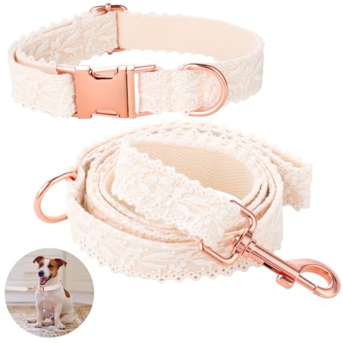 Handgefertigtes besticktes Hundehalsband-Set, verstellbar mit Metallverschluss, Spitzen-Welpenhalsband-Set, Leine und Hundehalsband, lange Leine für kleine, mittelgroße und große Hunde Handgefertigtes besticktes Hundehalsband-Set, verstellbar mit Metallverschluss, Spitzen-Welpenhalsband-Set, Leine und Hundehalsband, lange Leine für kleine, mittelgroße und große Hunde von LUMINFLY