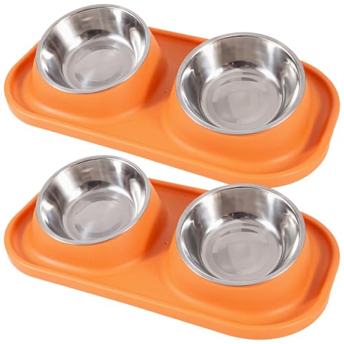 LUMINFLY Doppelte Futternäpfe für Haustiere mit rutschfester Silikonmatte, Edelstahl-Futterspender für Katzen und Hunde, 15,9 × 8,7 × 3,1 von LUMINFLY