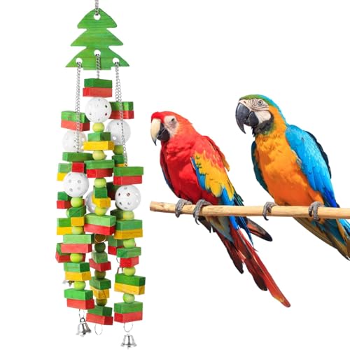 LUMINFLY Festliches Papageienspielzeug, Weihnachtsbaumförmige Holzblöcke mit Glocken, buntes hängendes Vogelspielzeug für Aras, Eklektus und Kakadus LUMINFLY Festliches Papageienspielzeug, Weihnachtsbaumförmige Holzblöcke mit Glocken, buntes hängendes Vogelspielzeug für Aras, Eklektus und Kakadus von LUMINFLY