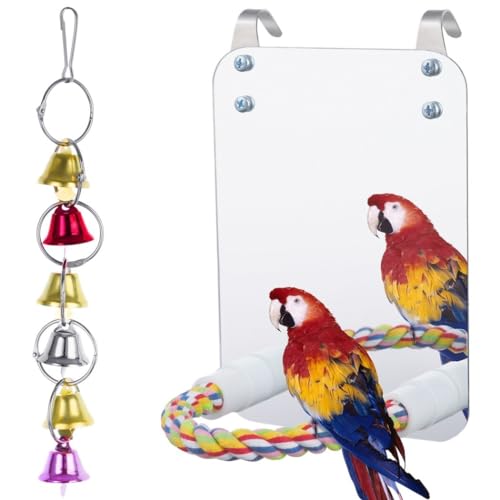 LUMINFLY Papageienkäfig Sitzstange mit Seil und Spiegel, Windglocke, Haustierspielzeug für Sittiche, Nymphensittiche, Kakadus, Kanarienvögel, Sittiche, Grau LUMINFLY Papageienkäfig Sitzstange mit Seil und Spiegel, Windglocke, Haustierspielzeug für Sittiche, Nymphensittiche, Kakadus, Kanarienvögel, Sittiche, Grau von LUMINFLY