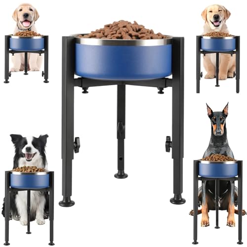 LUMINFLY Verstellbarer erhöhter Futternapfständer mit Metallrahmen, Futterstation mit Edelstahlnapf, blau, perfekt für mittelgroße bis große Hunde von LUMINFLY