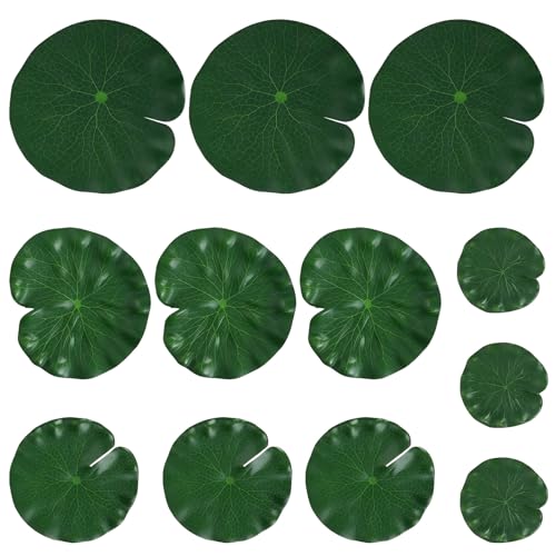 LUMOOM 12 Stück Künstliche Lotusblätter, Miniteich Deko, Realistische Seerosen Pads, Schwimmende Teichdeko für Zuhause Garten Teiche Pool Aquarium von LUMOOM