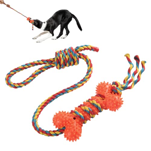 LUNASEA Hundespielzeug UnzerstöRbar, Hundespielzeug GroßE Hunde, Interaktives Hundespielzeug Ball Mit Seil, Kauspielzeug Hund Zerrspielzeug für Große Mittel Hunde & Welpen (Orange, Knochen) von LUNASEA