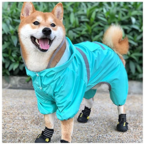 LUNLUN Hunde-Regenmantel, mit Kapuze, doppelt wasserdicht, verstellbar, mit reflektierenden Streifen (Farbe: Blau, Größe: L) von LUNLUN