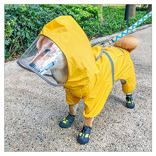 LUNLUN Hunde-Regenmantel, mit Kapuze, doppelt wasserdicht, verstellbar, mit reflektierenden Streifen (Farbe: Gelb, Größe 3XL) von LUNLUN