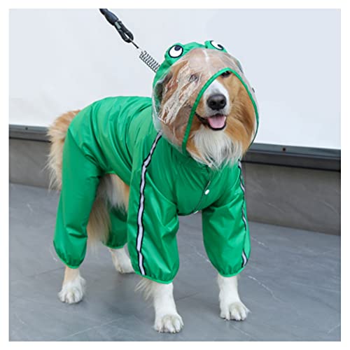 LUNLUN Hunde-Regenmantel, mit Kapuze, doppelt wasserdicht, verstellbar, mit reflektierenden Streifen (Farbe: Grün, Größe: 2XL) von LUNLUN