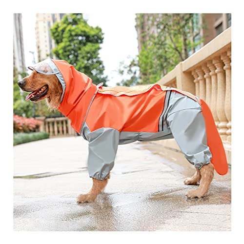 LUNLUN Hunde-Regenmantel, wasserdicht, mit Kapuze, reflektierend, verstellbar, leicht, mit Geschirrloch, atmungsaktiv, regenfest, für mittelgroße und große Hunde (Farbe: Orange, Größe 3XL) von LUNLUN