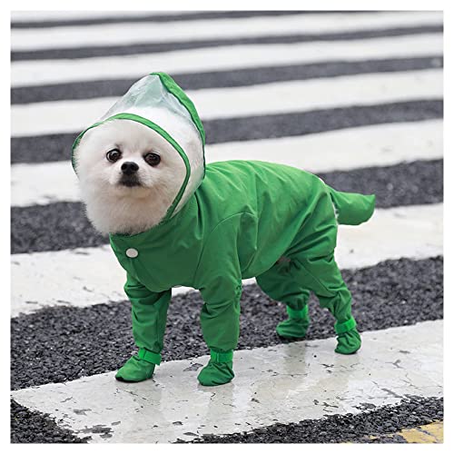 LUNLUN Hunde-Regenmantel mit Kapuze, leichter Poncho-Zupfer mit Loch für die Leine, wasserdichte Hunde-Regenjacke, einfach zu tragen für kleine Hunde (Farbe: Grün, Größe: L) von LUNLUN