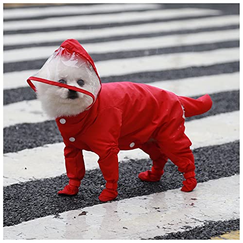 LUNLUN Hunde-Regenmantel mit Kapuze, leichter Poncho-Zupfer mit Loch für die Leine, wasserdichte Hunde-Regenjacke, einfach zu tragen für kleine Hunde (Farbe: Rot, Größe: M) von LUNLUN