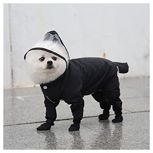 LUNLUN Hunde-Regenmantel mit Kapuze, leichter Poncho-Zupfer mit Loch für die Leine, wasserdichte Hunde-Regenjacke, einfach zu tragen für kleine Hunde (Farbe: Schwarz, Größe: L) von LUNLUN