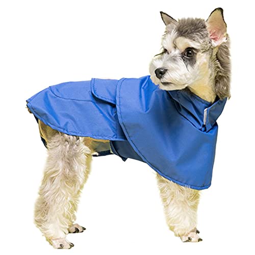 LUNLUN Hunde-Regenmantel mit Kapuze, wasserdicht, mit reflektierendem Riemen, leicht, für kleine Hunde (Farbe: Blau, Größe 2XL) von LUNLUN