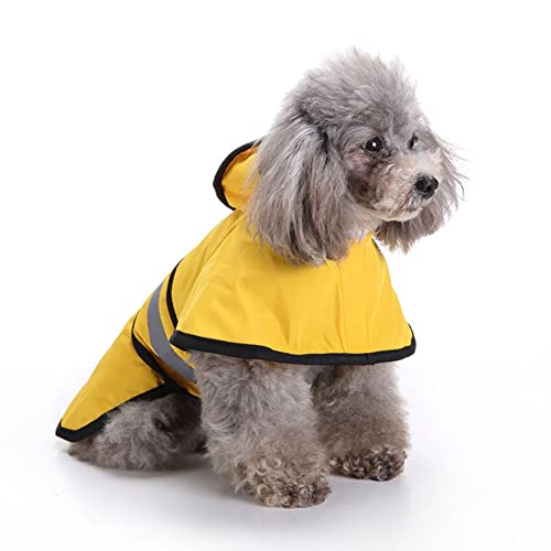 LUNLUN Reflektierender Regenmantel für Hunde, für kleine und mittelgroße Hunde, wasserdicht, Regenumhang mit Kapuze (Farbe: Gelb, Größe: 2XL) von LUNLUN