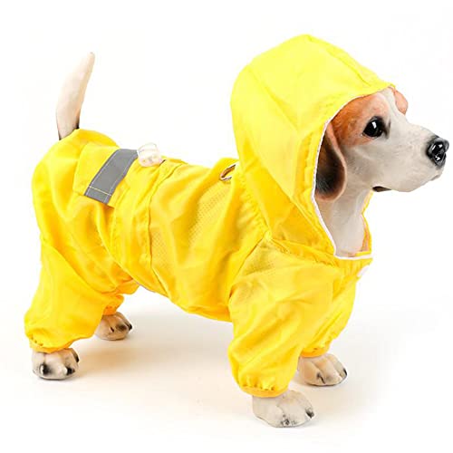 LUNLUN Regenmantel für Hunde, für Welpen, lässig, Katzen, wasserdicht, für den Außenbereich, mit reflektierendem Band und Hut (Farbe: Gelb, Größe: 2XL) von LUNLUN