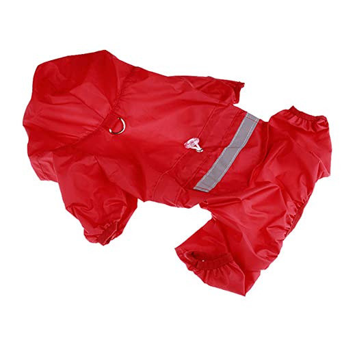 LUNLUN Regenmantel für Hunde, für Welpen, lässig, Katzen, wasserdicht, für den Außenbereich, mit reflektierendem Band und Hut (Farbe: Rot, Größe: S) von LUNLUN