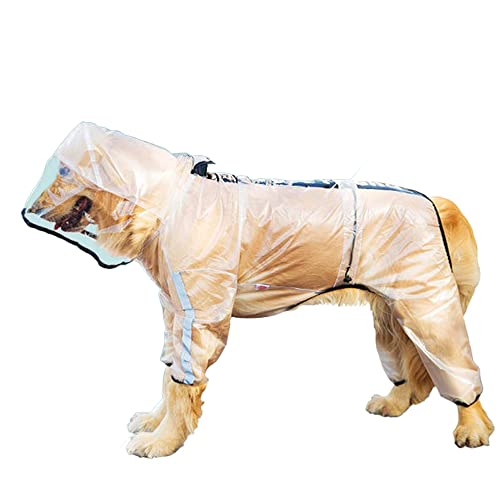 LUNLUN Wasserdichte Jacke für Hunde, klein, groß, Regenmantel für den ganzen Körper, Reißverschluss und reflektierende Streifen, Kapuze für Hunde und Hunde, transparent (Farbe: Weiß, Größe: 7XL) von LUNLUN