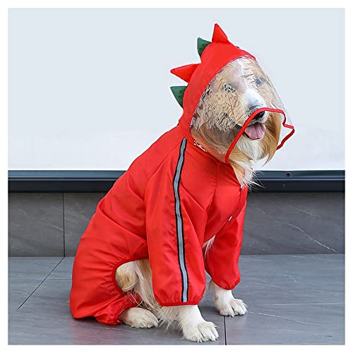 LUNLUN Wasserdichter Hunde-Regenmantel, 4 Beine, volle Abdeckung, Regenjacke mit abnehmbarem Hut, Kapuzenpullover mit reflektierenden Streifen, leichter Poncho für große Hunde (Farbe: Rot, Größe: 4XL) von LUNLUN
