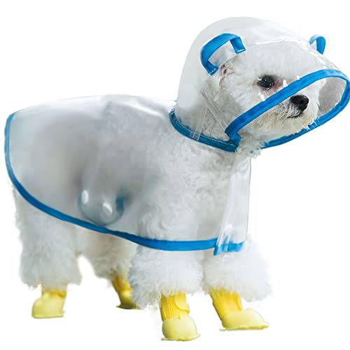 LUNLUN Wasserdichter Regenmantel für kleine Haustiere, transparenter Hunde-Overall, mit Kapuze, wasserdichte Jacke, Haustierkleidung, zwei Füße Poncho (Farbe: Blau, Größe: XS) von LUNLUN