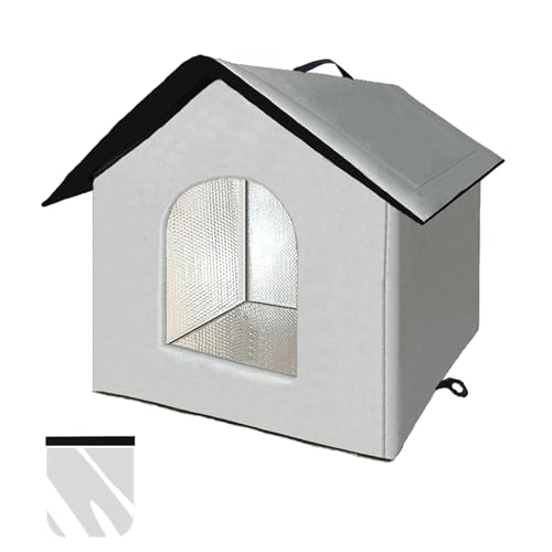 Katzenhaus Outdoor, Katzenhöhle für Draußen, Katzenhaus Für Draußen Winterfest Wasserdicht, Welpenhütte im Freien, Mit abnehmbarem Transparentem Vorhang (L, Grau-1) von LUNNTE