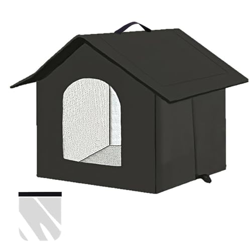 Katzenhaus Outdoor, Katzenhöhle für Draußen, Katzenhaus Für Draußen Winterfest Wasserdicht, Welpenhütte im Freien, Mit abnehmbarem Transparentem Vorhang (L, Schwarz) von LUNNTE