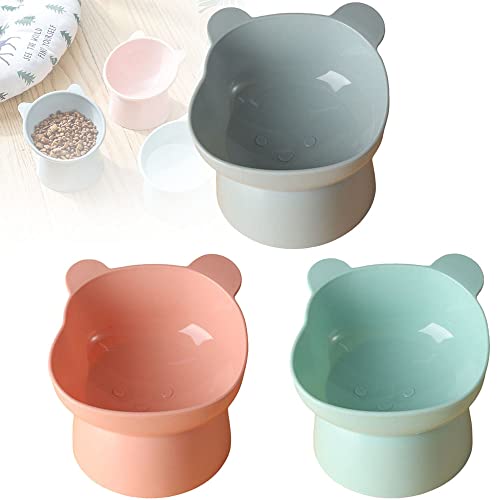 Ergonomic Cat Bowl, Katzenfutter- und Wassernapf-Set, Anti-Erbrechen-Katzenfutternäpfe, geneigte erhöhte Schalen für Katzen, kleine Hunde (3pcs,Bear) von LUOCY