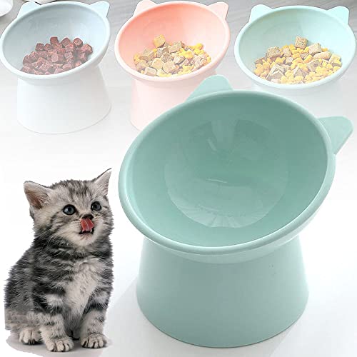 Ergonomic Cat Bowl, Katzenfutter- und Wassernapf-Set, Anti-Erbrechen-Katzenfutternäpfe, geneigte erhöhte Schalen für Katzen, kleine Hunde (Green,Cat) von LUOCY