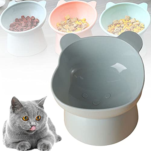 Ergonomic Cat Bowl, Katzenfutter- und Wassernapf-Set, Anti-Erbrechen-Katzenfutternäpfe, geneigte erhöhte Schalen für Katzen, kleine Hunde (Grey,Bear) von LUOCY